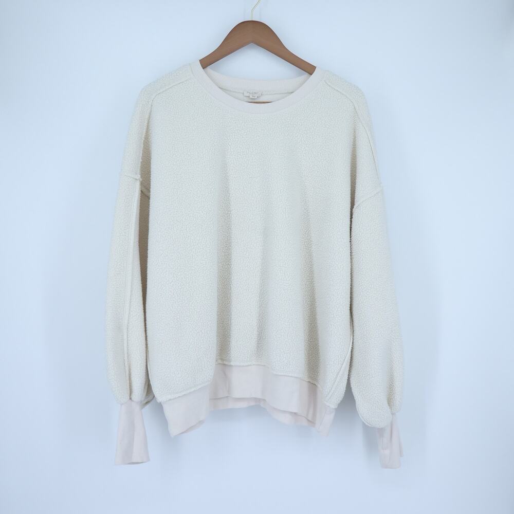 Pilcro Slouchy Oversized Sweatshirt Ivory Crew Neck Sherpa Fleece Women's XL